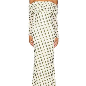 AFRM Green Off-Shoulder Long Sleeve Gown